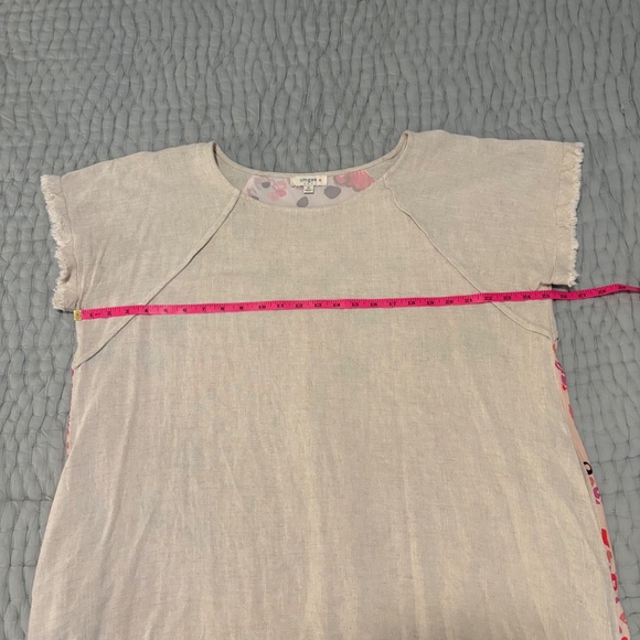 Umgee LINEN BLEND SHORT SLEEVE MIXED PRINT BACK DRESS, STONE 1X - Picture 8 of 10